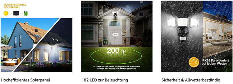 Solar Außenstrahler mit 182 LEDs und Bewegungsmelder für 22,99€ (statt 46€)