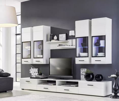 modern Living weiße Wohnwand mit Beleuchtung ab 349,30€ (statt 499€)