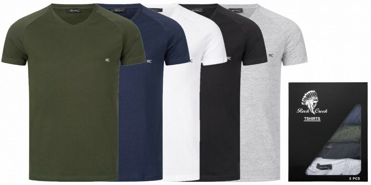 5er Pack: Rock Creek T Shirt mit Rundhals  oder V Auschnitt für 29,90€ (statt 40€)