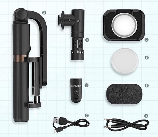 BlitzWolf Bluetooth Selfie Stick mit Beleuchtung und Mikrofon für 28,69€ (statt 41€)