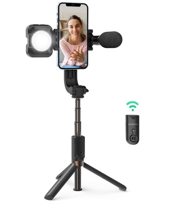 BlitzWolf Bluetooth Selfie Stick mit Beleuchtung und Mikrofon für 28,69€ (statt 41€)