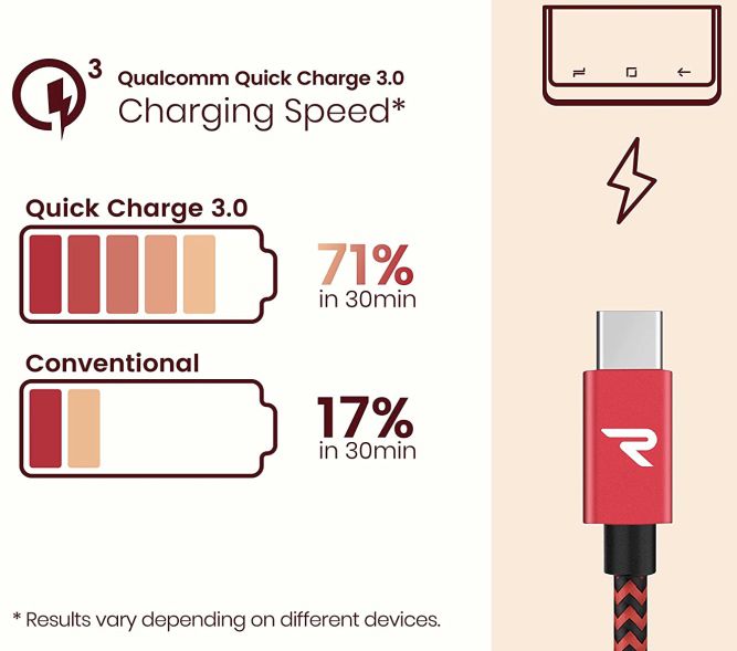 Rampow USB C Kabel mit QC 3.0 3 Meter für 4,79€ (statt 8€)   Prime