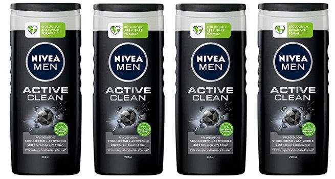 4x NIVEA MEN Active Clean Pflegedusche 250 ml für 4,67€ (statt 7,16)   Prime Sparabo