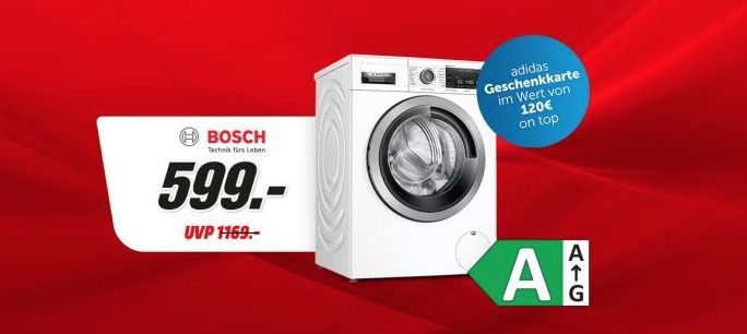 BOSCH WAV28MWIN Waschmaschine 9kg ab 589€ (statt 749€) + 120€ adidas Gutschein geschenkt