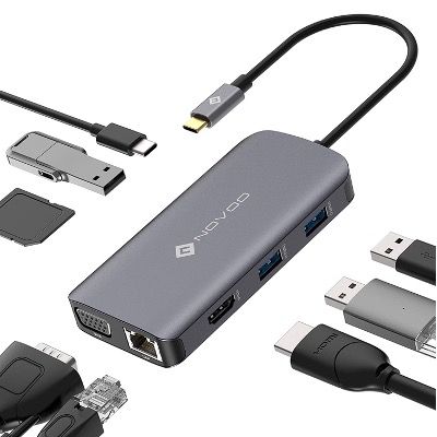 NOVOO USB C DockStation mit 9 Anschlüssen inkl. 100W Pass Through für 33,59€ (statt 42€)