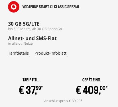 Apple iPad Pro 11″ 5G 2021 mit 256GB für 409€ + Vodafone Allnet Flat mit 30GB LTE/5G für 37,99€ mtl.