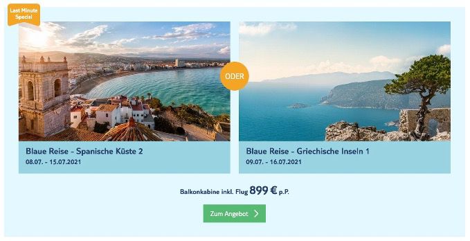 TUI Meinschiff Last Minute Spezial   Spanische Küste oder Griechische Küste 7 Tage mit Balkonkabine inkl. Flüge nur 899€ p.P.