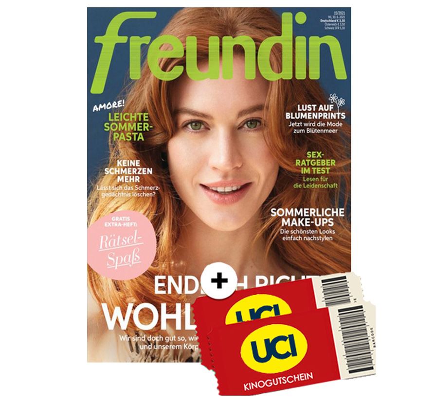 24 Ausgaben Freundin + 2 UCI Kino Gutscheine für 18,90€