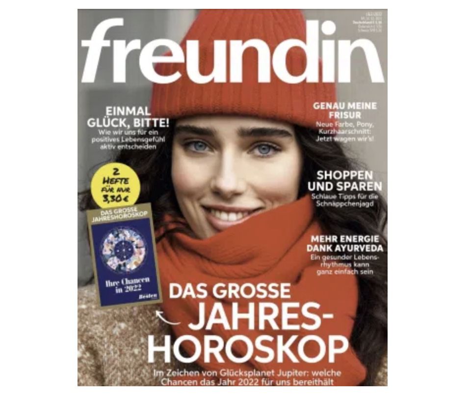 12 Ausgaben im Halbjahresabo der „Freundin“ für 45,60€ + Prämie: 45€ Amazon Gutschein