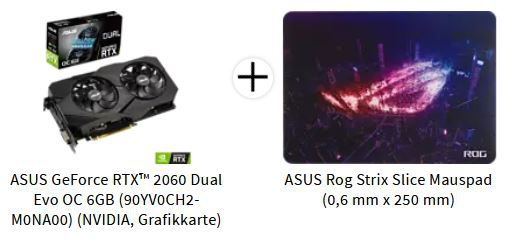 ASUS GeForce RTX 2060 Dual Evo OC 6GB Grafikkarte für 380,99€ (statt 550€) + gratis Mousepad