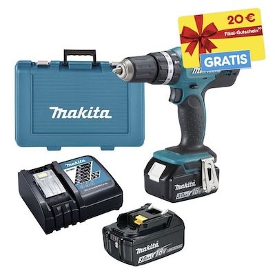 👷 Makita Akku-Schlagbohrschrauber DHP453 inkl. 2x 3 Ah Akku, Ladegerät und Koffer für 155,94€ (statt 190€)