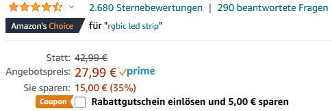 Govee H6127 5m RGBIC LED Streifen mit App  & Sprachsteuerung für 22,99€ (statt 40€)