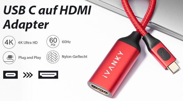 iVANKY USB C auf HDMI Adapter für 8,99€ (statt 18€)   Prime