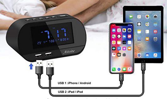 Aitsite digitaler Radiowecker mit Temperaturanzeige & USB Ports für 9,49€ (statt 17€)   Prime