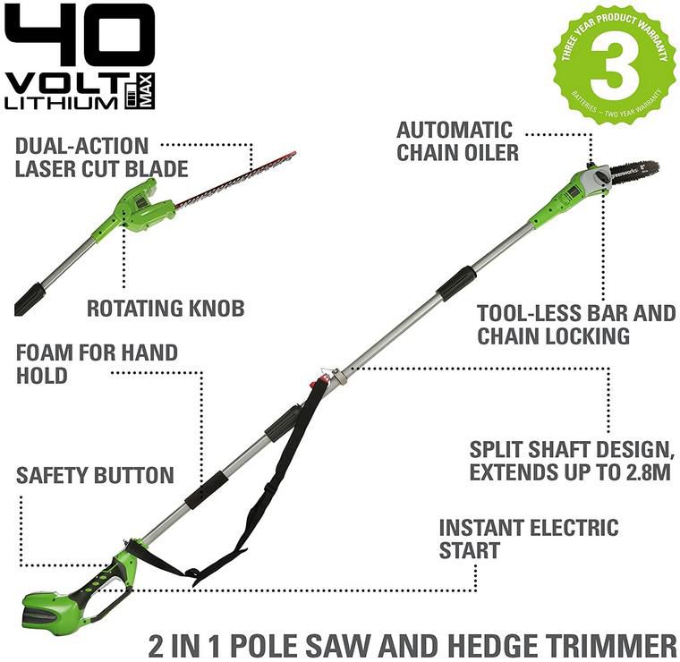 Greenworks Tools G40PSH Akku Hochentaster und Teleskop Heckenschere für 148,99€ (statt 179€)