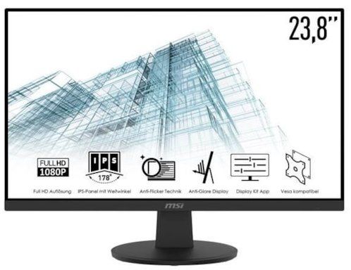 MSI PRO MP242VDE   23,8 Zoll Monitor mit IPS & 75Hz für 89€ (statt 119€) + MSI Lautsprecher