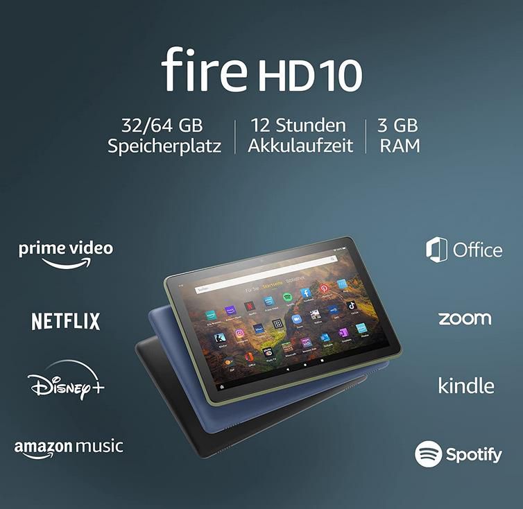 Amazon Fire HD 10 Tablet 10,1 Zoll   32 GB   Full HD in Olive für 69,99€ (statt 100€)