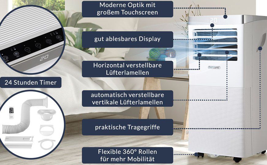 Monzana Klimaanlage MZKA1000 mit Abluftschlauch, 9000 BTU/h & App Steuerung für 249,95€ (statt 275€)