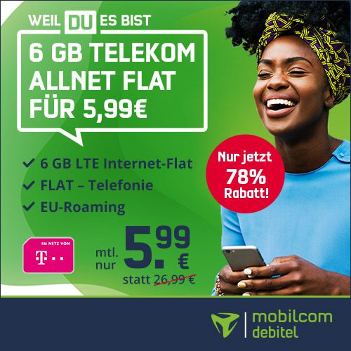 Letzte Chance! 🔥 Telekom Allnet Flat inkl. VoLTE und WLAN Call mit 6GB LTE für 5,99€ mtl.