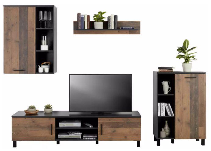 Modern Living Wohnwand in Schwarz/Eichefarben für 177€ (statt 279€)