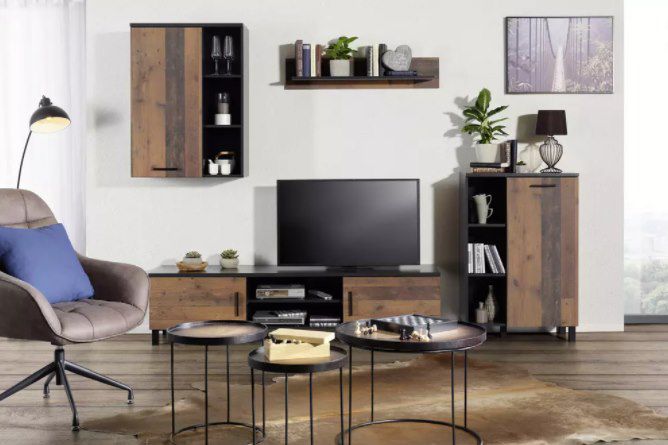 Modern Living Wohnwand in Schwarz/Eichefarben für 177€ (statt 279€)