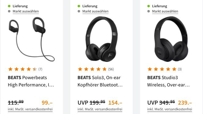 beats Kopfhörer Abverkauf bei Saturn   z.B. beats Powerbeats In ear Kopfhörer für 90€ (statt 116€)