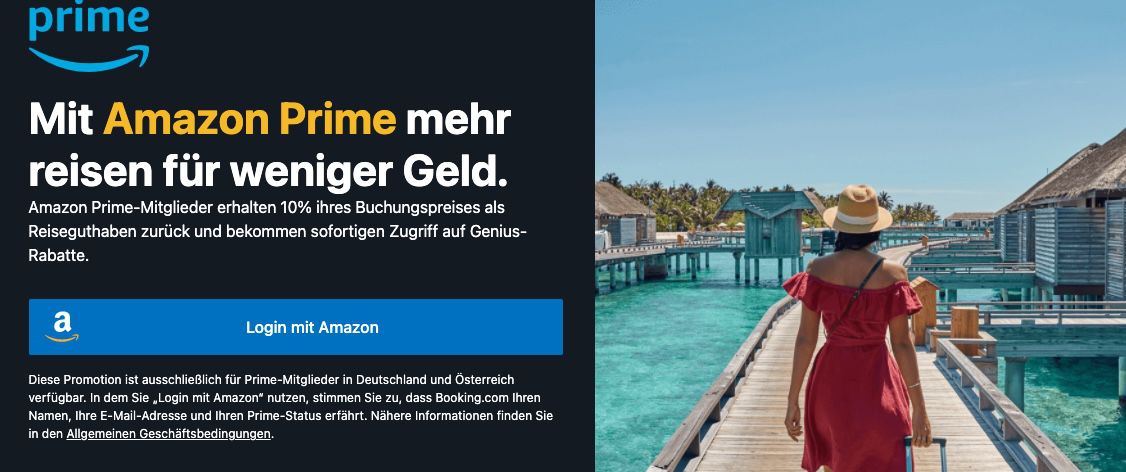 Mit Amazon Prime bei Booking.com anmelden   direkt Genius Status + 10% Reise Cashback