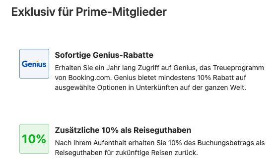 Mit Amazon Prime bei Booking.com anmelden   direkt Genius Status + 10% Reise Cashback