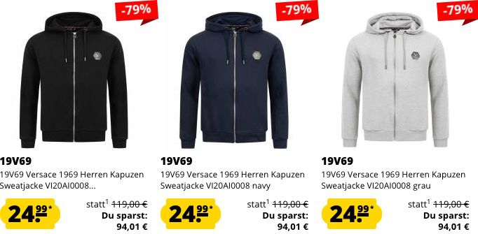 19V69 Versace Sale + 5€ Extra Rabatt ab 60€   z.B. Sweatshirts ab 24,99€