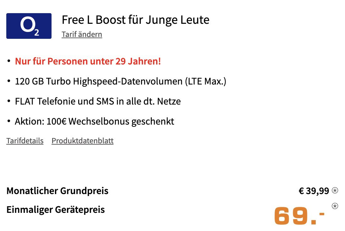 Junge Leute: Apple iPhone 12 mini 128GB für 69€ + o2 Allnet Flat mit 120GB LTE/5G für 39,99€ mtl. + 100€ Bonus