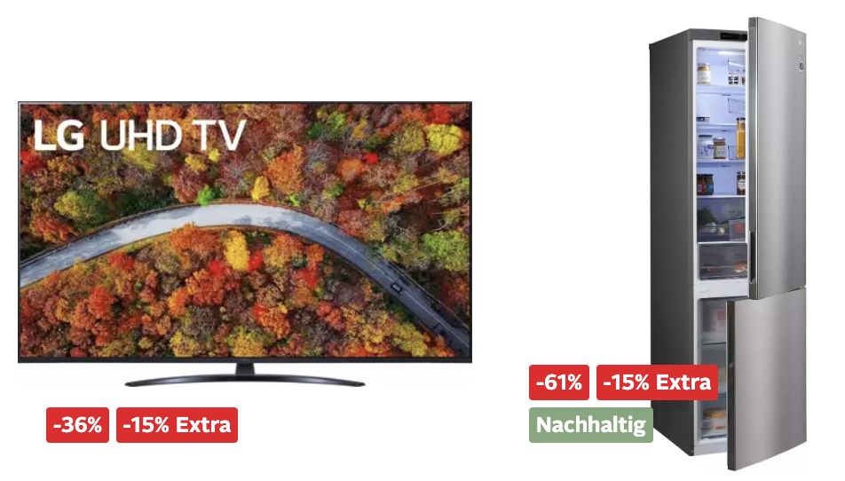 OTTO: 15% Rabatt auf LG Fernseher, Soundbars & Haushalt   z.B. LG 50UP81009LR UHD Fernseher für 410€ (statt 479€)