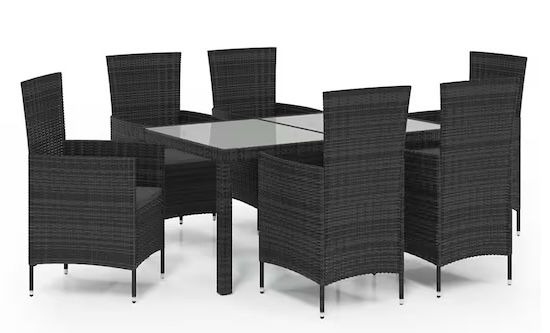 vidaXL Garten Essgruppe mit Auflagen   Poly Rattan in Schwarz für 329,99€ (statt 397€)