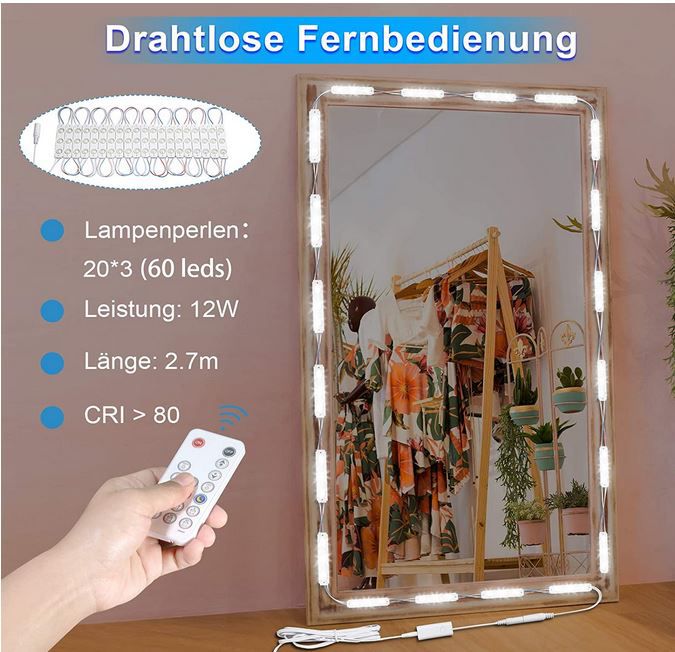 Wobsion LED Spiegelleuchte dimmbar 60 LEDs für 11,99€ (statt 20€)