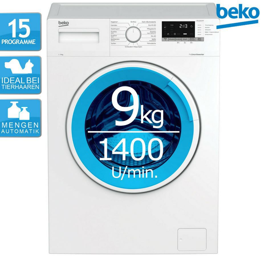 BEKO WML91433NP1 Waschmaschine mit Pet Hair Removal (9kg, 1400 U/min) für 299,90€ (statt 364€)