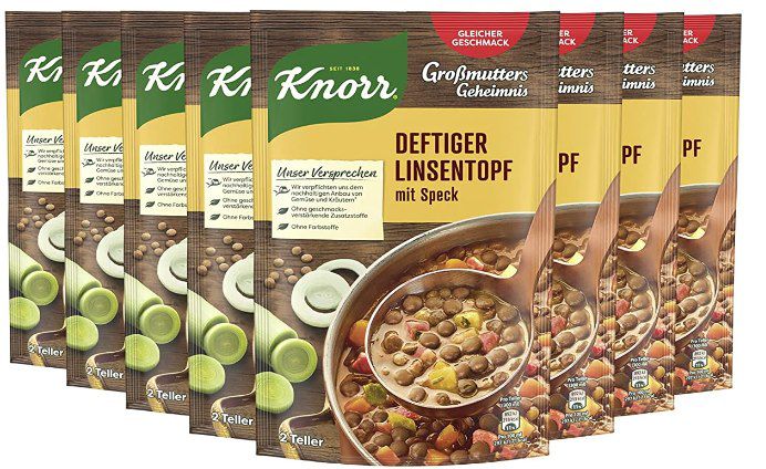 8x Knorr Großmutters Geheimnis Eintopf Deftiger Linsentopf mit Speck für 4,49€ (statt 8€)   Prime Sparabo