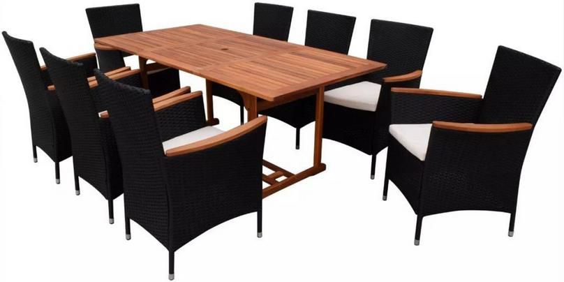 vidaXL 9 tlg. Garten Essgruppe mit Auflagen   Poly Rattan in Schwarz für 619,99€ (statt 646€)