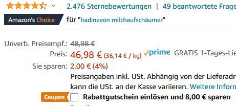 HadinEEon MMF 920 ‎Milchaufschäumer mit Wärmefunktion für 28,18€ (statt 47€)