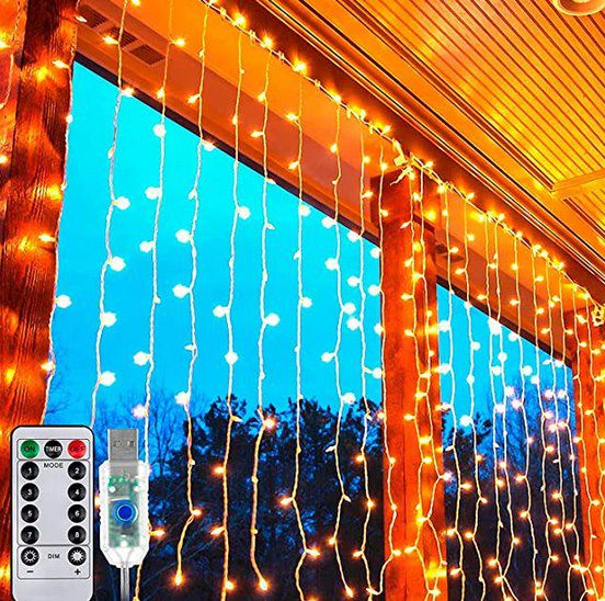 Ollny 3x3m Lichtervorhang für Außen mit 300 LEDs & 8 Modi für 11,99€   Prime