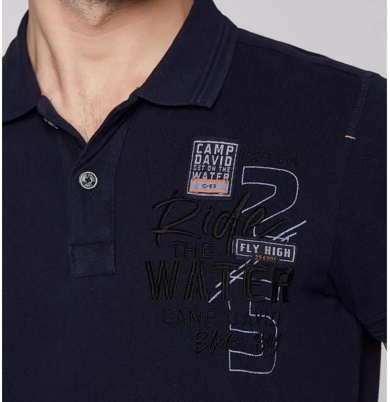 Camp David   Pikee Poloshirt mit Wasch Effekt und Print für 29,98€ (statt 53€)