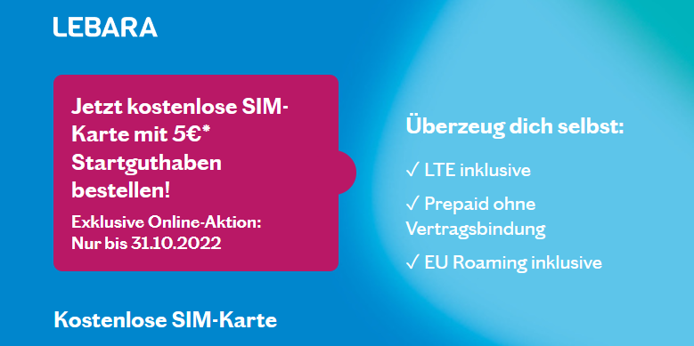 Kostenlose o2 Lebara SIM mit 5€ Startguthaben