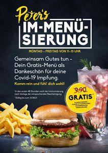 Peter Pane: Gratis Burger Menü für vollständig Covid 19 Geimpfte