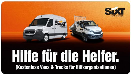 Sixt: Gratis Vans & Trucks für Hilfsorganisationen zur Fluthilfe