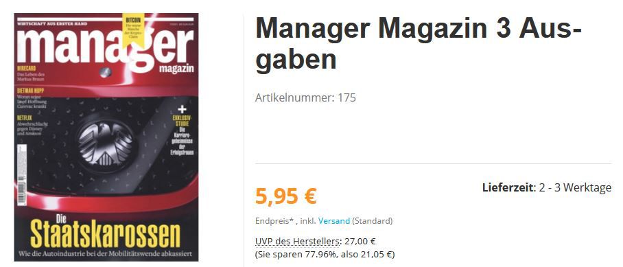 3 Ausgaben Manager Magazin Abo für einmalig 5,95€ (statt 30€)   automatisch auslaufend!