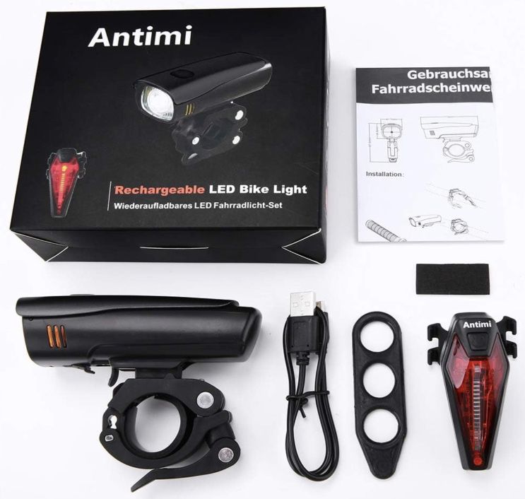 Antimi LED Fahrradlicht Set mit Rücklicht & Akku für 15,99€ (statt 20€)