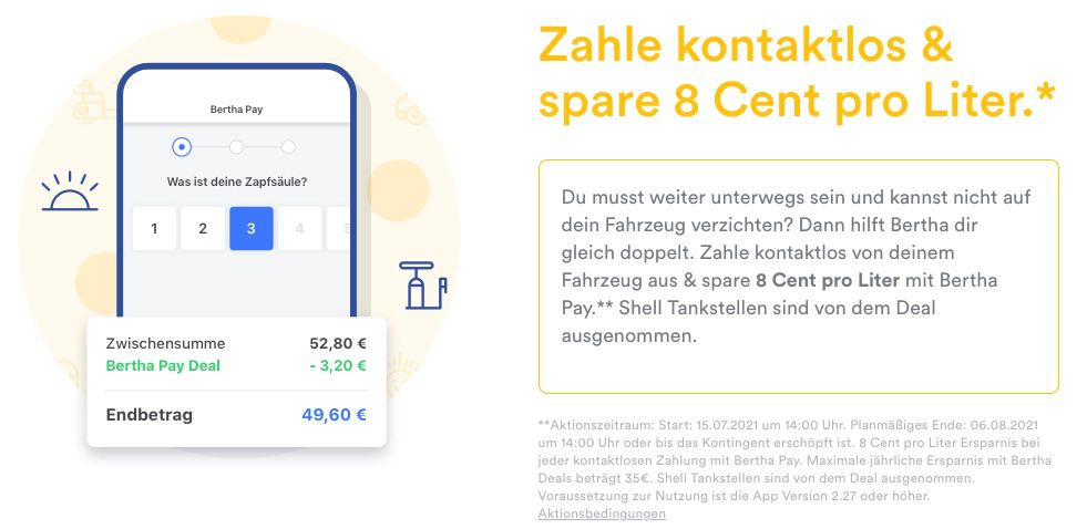 Bertha: 8 Cent pro Liter Benzin/Diesel sparen   nur ausgewählte Tankstellen