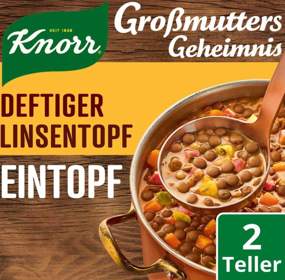 8er Pack Knorr Großmutters Geheimnis Eintopf Deftiger Linsentopf mit Speck (je 2 Teller) für 6,46€ (statt 11€)