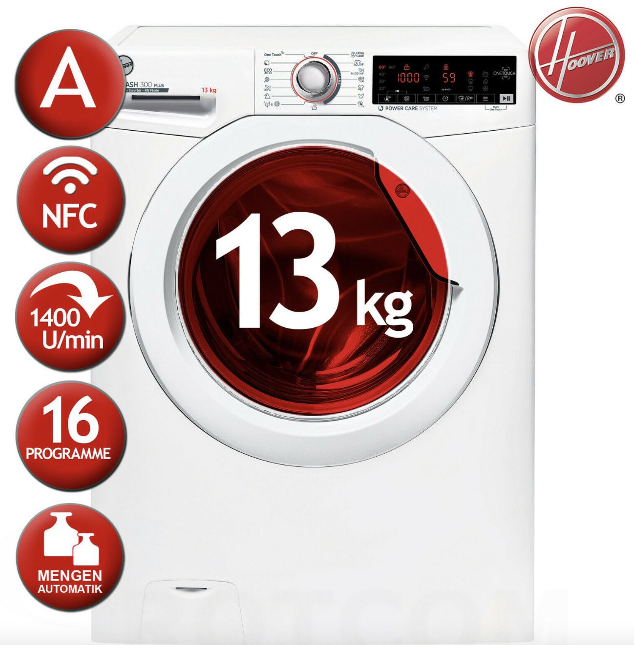 Hoover H3W 413TXME/1 S A 13kg Waschmaschine mit 1400 U/Min für 369,90€ (statt 474€)