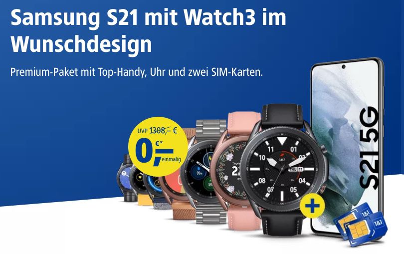 Samsung Galaxy S21 + Samsung Galaxy Watch 3 LTE für 819,66€ (statt 1.081€)   dank 1&1 Schubladenvertrag