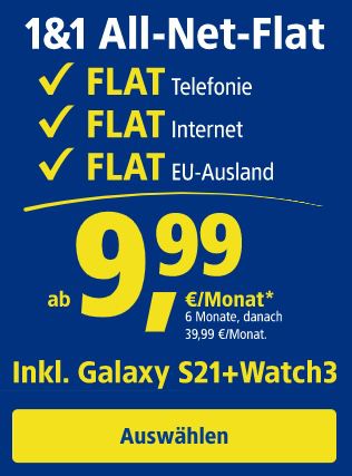 Samsung Galaxy S21 + Samsung Galaxy Watch 3 LTE für 819,66€ (statt 1.081€)   dank 1&1 Schubladenvertrag