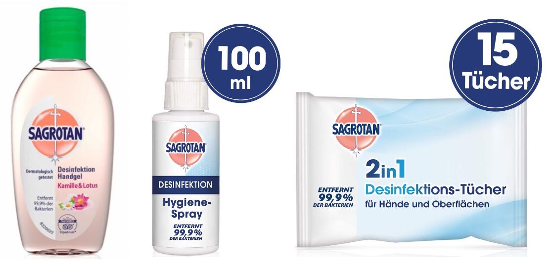 10 Sagrotan Produkte (Tücher, Hygienespray, Handgel) für 13,90€